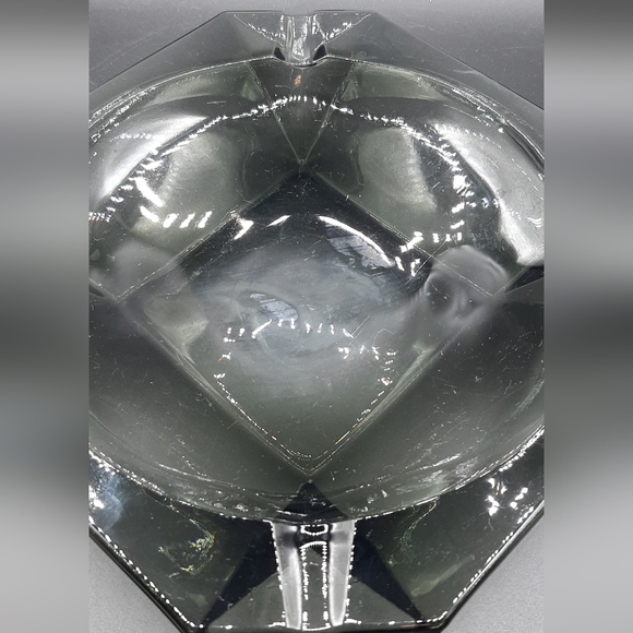 Vintage Smokey Gray Glass Large Cigar Cigarette Ashtray 8" Square Mad Man MCM - Picture 2 of 6